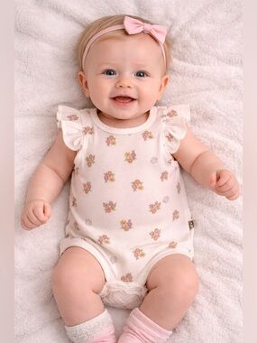 Baby Floral and Coral Baby Bodysuits Organic Cotton🤎